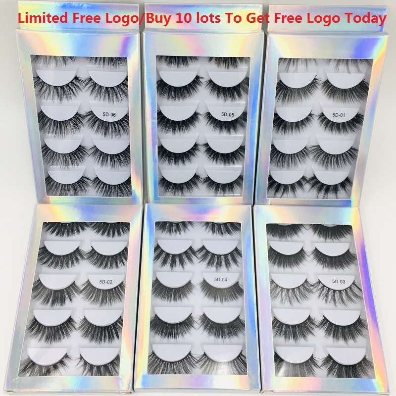 

Hot NEW 5 pairs laser high grade 5D mink hair eyelashes natural thick fake eyelashes with box free logo for over 10 Lots