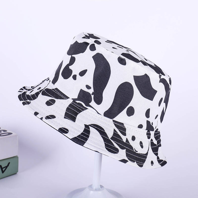 

Cotton Cow print Bucket Hat Fisherman Hat outdoor travel Sun Cap Hats for men and Women 245, White