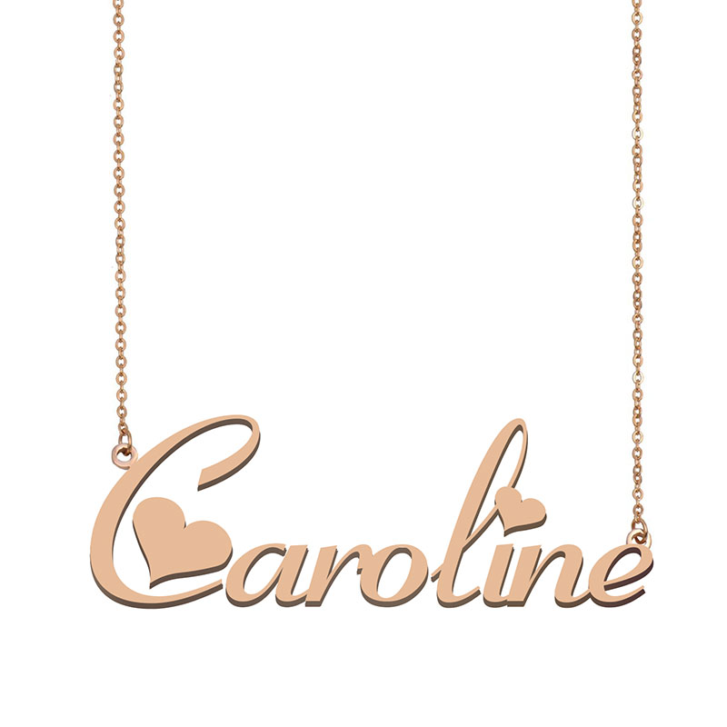 

Caroline Name Necklace Pendant for Women Girls Birthday Gift Custom Nameplate Kids Best Friends Jewelry 18k Gold Plated Stainless Steel, Silver