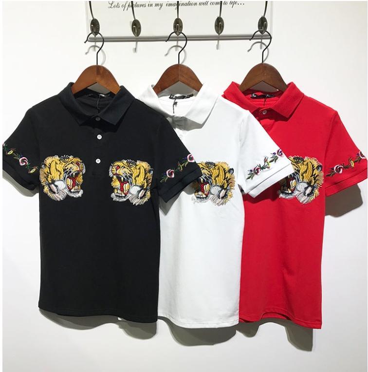 

2019 NEW Fashion Men Polo Shirt Tiger head embroidery T-shirt, White