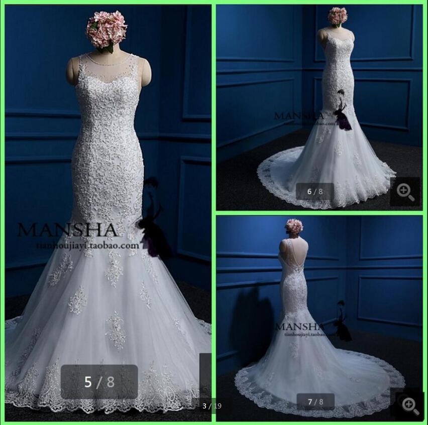 

Robe de mariage real picture mermaid lace appliques wedding dress backless sexy sleeveless beaded sequins formal wedding gowns best selling, Same as image