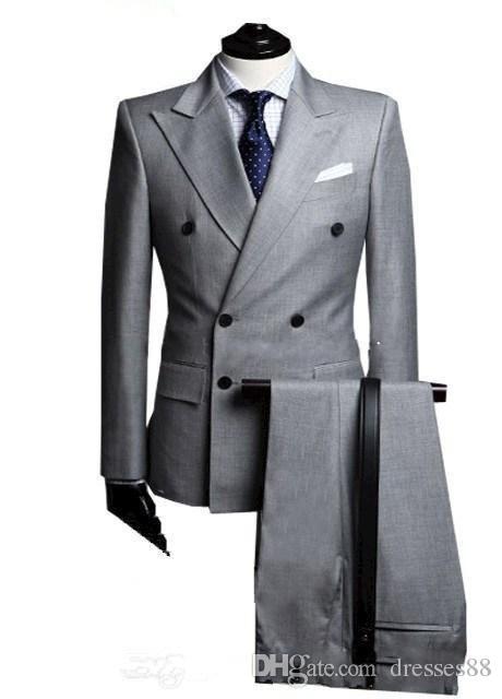 

Fashion Light Grey Groom Tuxedos Double-Breasted Groomsmen Wedding Tuxedos Popular Men Formal Blazer Prom Jacket Suit(Jacket+Pants+Tie) 330, Same as image