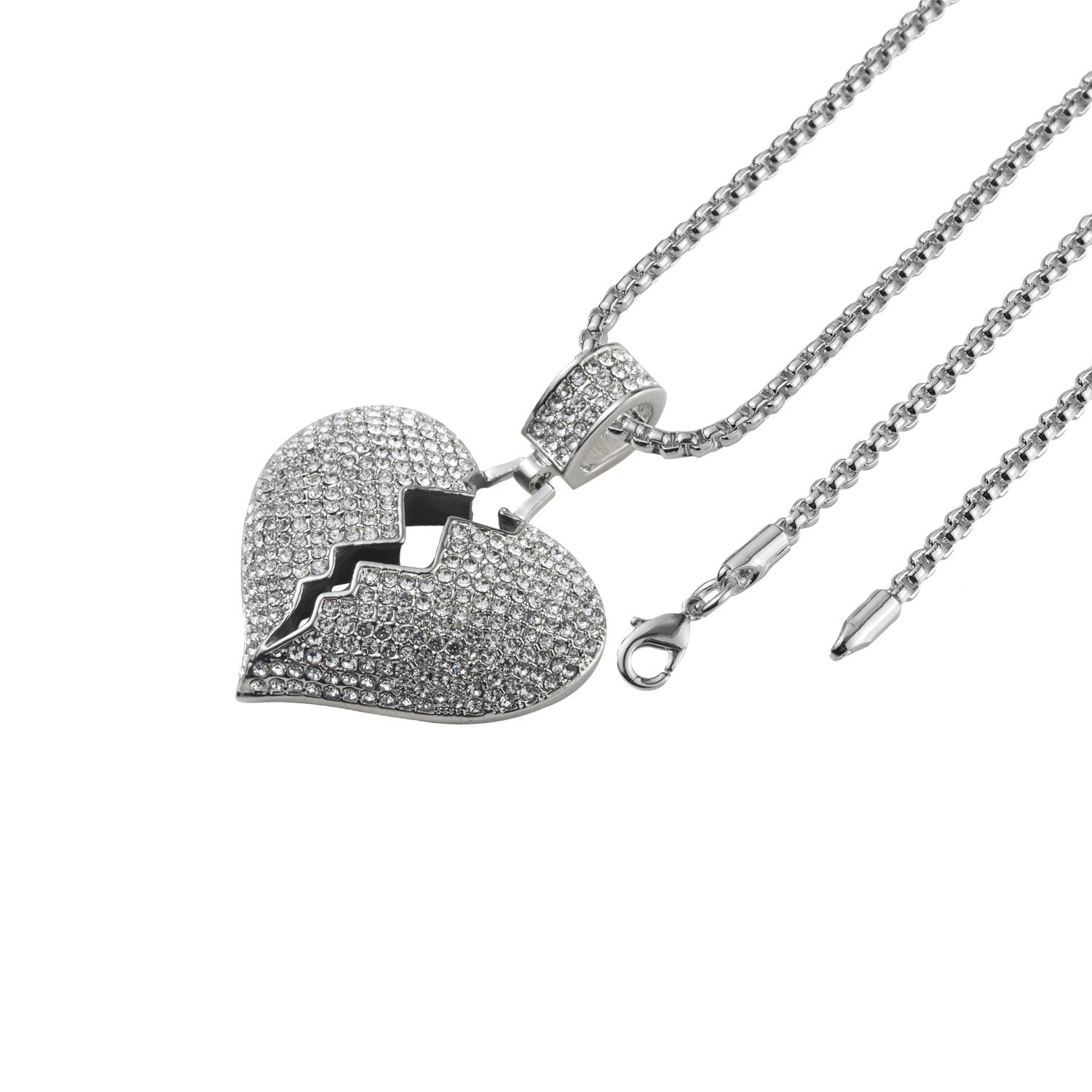 

Fashion Men Hip Hop Gold Jewelry Heart Pendant Necklace Gifts For Men Gold/ Silver Color Pendant 75cm Long Chain Design Punk Necklace