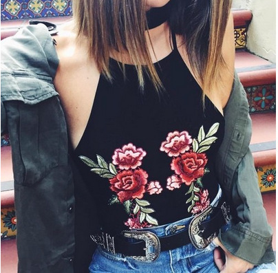 

2020 Summer New Style Eaby Flower Embroidered Halter Camisole Vest Women' Comfortable Wear, White