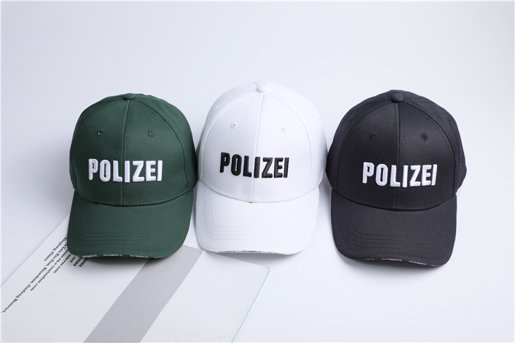 

Polizei Letters Embroidered Casual Male Female Designer Hats Unisex Hip Hop Hats Men Women Ball Caps, Black