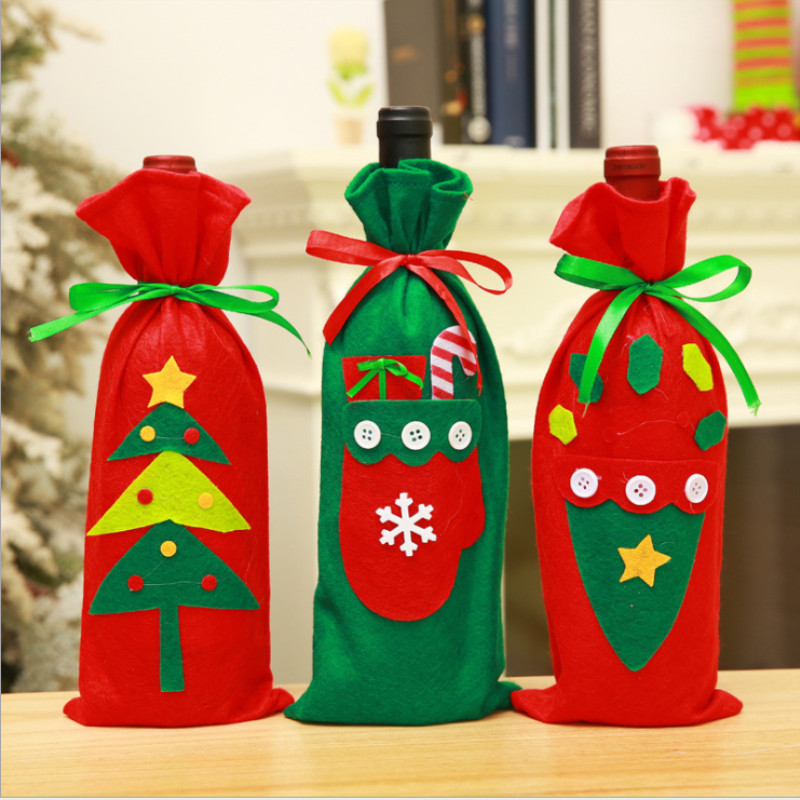 

Red Wine Bottle Cover Bags Decoration Home Party Santa Claus Christmas