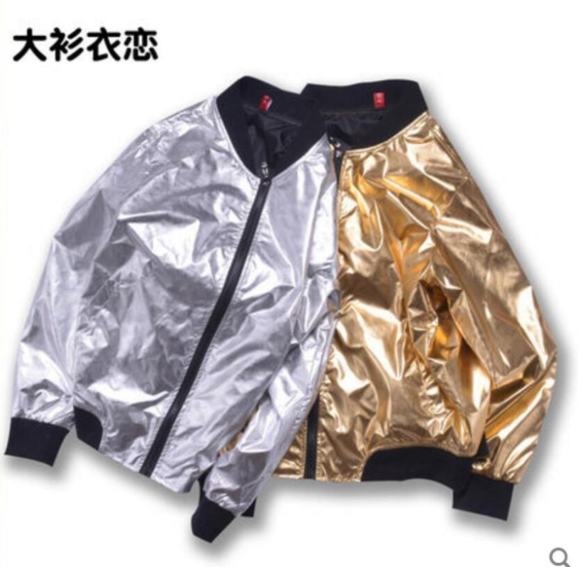 

7XL 2017 Men' clothing Fashion Hair Stylist fashion Bright face oversize Hip hop jacket coat plus size singer costumes, Style 2 gold
