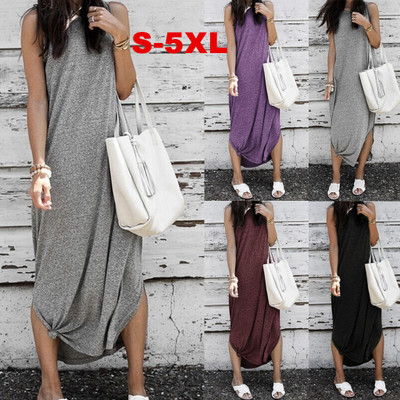 

Womens Designer Spring Summer New Sleeveless Dress Ladys Solid Color Casual Long Skirt Women Plus Size Dresses 2020 New Fashion Style Skirt, Wine