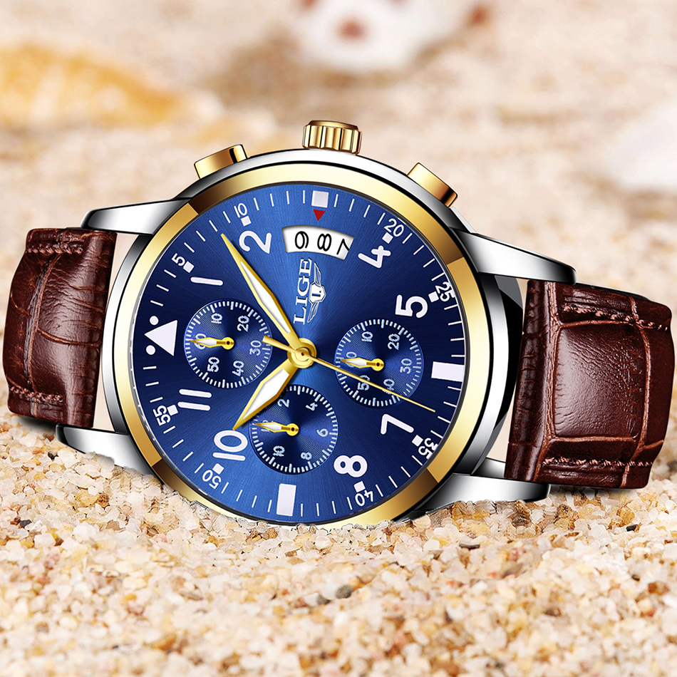 Lige Men Casual Leather Business Clock Mens Watches Top Luxury Quartz