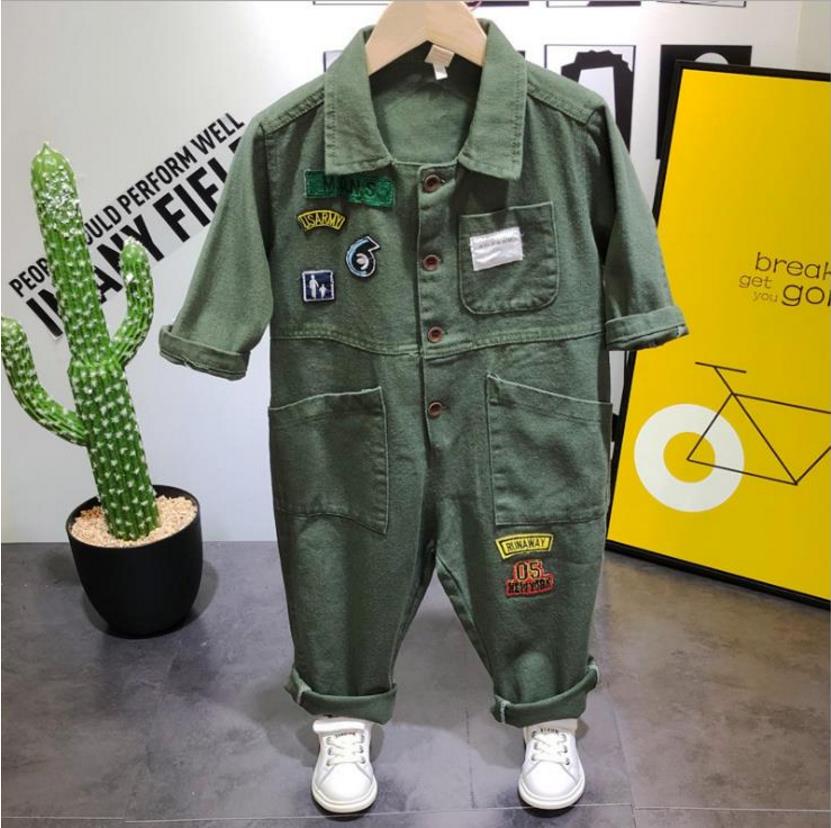 

New Children's clothes Spring&Autumn Children's Wear Set Children's Casual Workwear Denim One-piece Clothes Boys, Green
