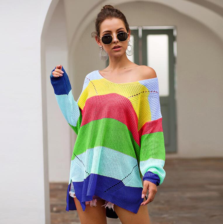 

2020 New Spring Women Designer Sweaters 2020 Fashion Designer Casual Lady Hoodies Sweatshirts Striped Tops Clothing 3 Colors Available, Blue