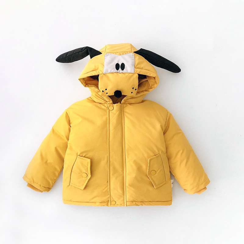 

Winter Cartoon Dog Cotton Parkas Baby Boy Thicken Yellow Color Cardigan Zipper Toddler Kids Overcoat Newborn Hooded Boys Jackets