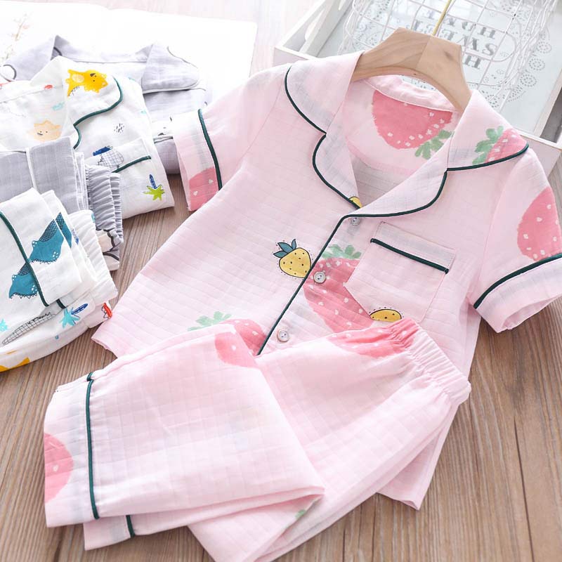 

Kid Pajama Sets 2020 New Fashion Cute Stawberry Pattern Sleepwear Toddler Baby Cartoon Tops and Pants Sweet Clothes, Ah1029 pink