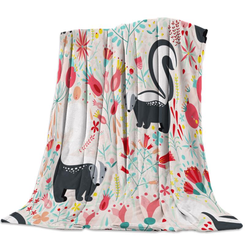 

Cartoon Skunk Flowers Spring Illustration Flannel Fleece Bed Blanket Bedspread Coverlet Bed Cover Soft Lightweight Warm Blankets