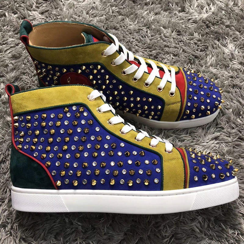 2020 Mode Designer Marque High Top Spikes cloutés Appartements Chaussures de fond rouge pour les hommes et les femmes Parti, Amants Sneakers en c