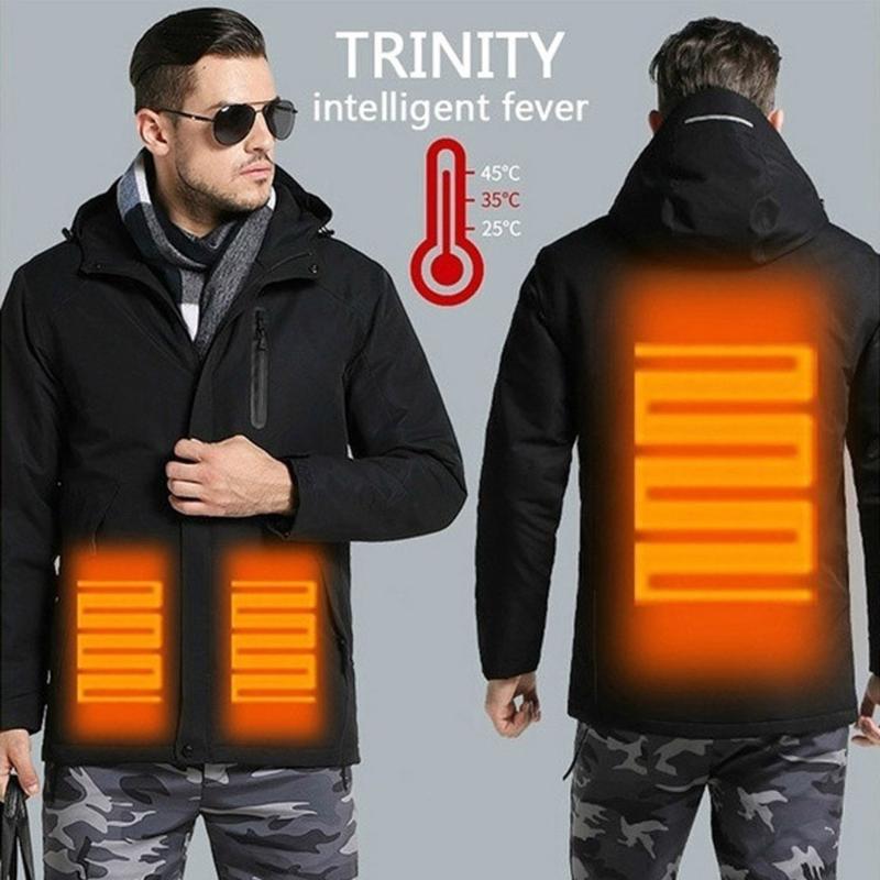 Men Winter Thick USB Heating Cotton Jacket Waterproof Windbreaker Hooded Winter Coat Men Thick Warm Mens Jacket Parka 823