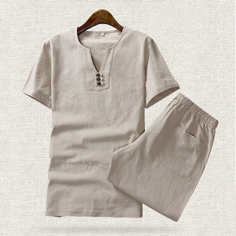 Nouvelle arrivée en coton d'été en lin mince manches courtes T-shirt mode Plus Taille M-5XL Deux pièces Set Short pour hommes