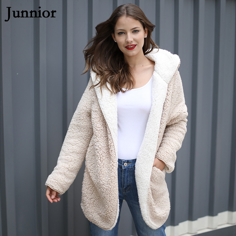 

JUNNIOR Teddy Coat Womens Winter Fashion 2018 Winter Coat Casual Woman Jacket Plus Size Fleece Warm Cotton, Black