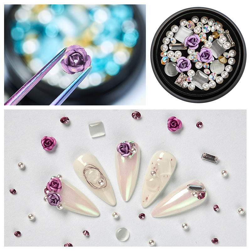 

1 Box 3D Rhinestones Charming Mix Nail Art Decoration Rose Jewelry Gel Glitter Nail Art Decor Manicure