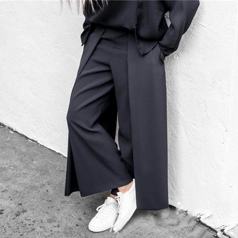 

To Gladself Palazzo Wide Leg Pants For Women Big Size Patchwork Zipper Hgih Waist Trousers Female Black Ankle Length Pants Tide