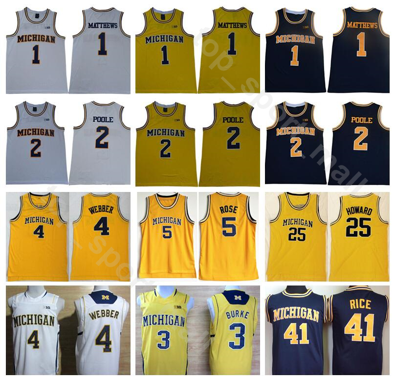

Michigan Wolverines College 1 Charles Matthews Jersey Men 2 Jorda Poole 5 Jalen Rose 25 Juwan Howard Chris Webber 4 Basketball Blue White, 1 white