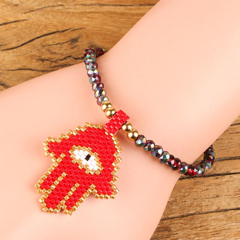 

Rttooas Fashion Fatima Hands Crystal Bead Bracelet MIYUKI Seed Beads Evil Eye Charm Bracelet Women Pulseras Mujer 2020 Jewelry
