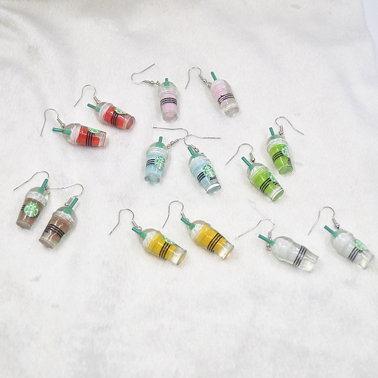 

Girl fashion fun simulation funny ice coffee cup resin personality earrings ear hook earrings white, yellow, red, green, light blue, light p, Golden;silver