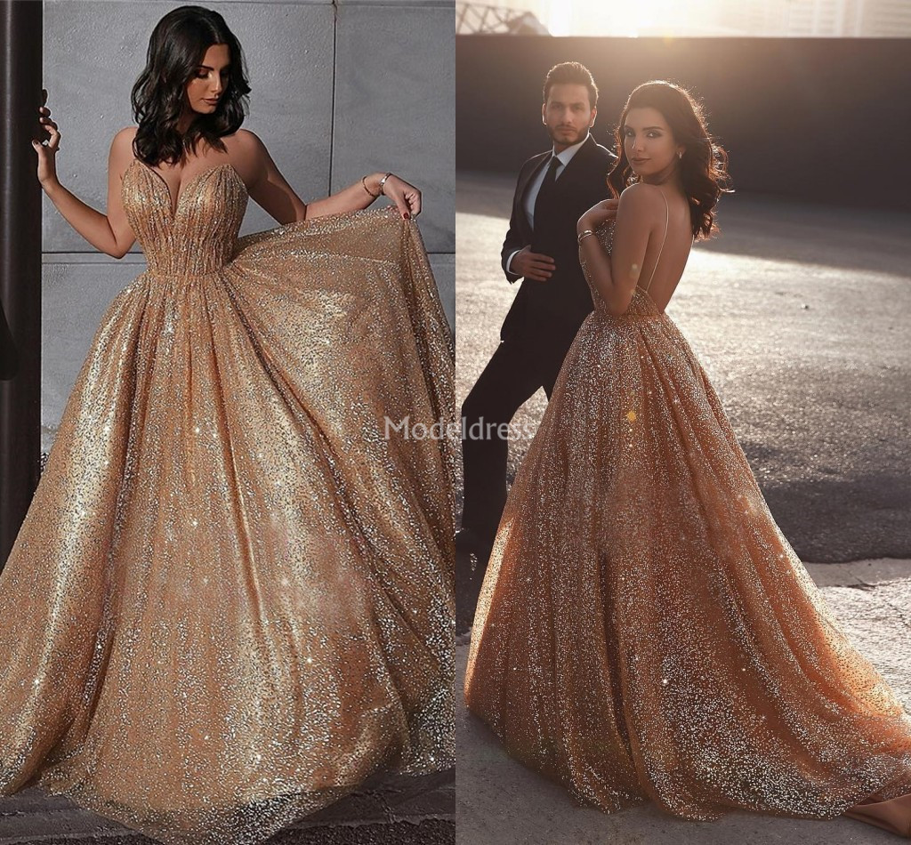 

Luxury Biling Sparkly Prom Dresses A-Line Sweep Train Backless Formal Party Evening Gowns Charming Plus Size Special Occasion Dress Vestidos, Daffodil