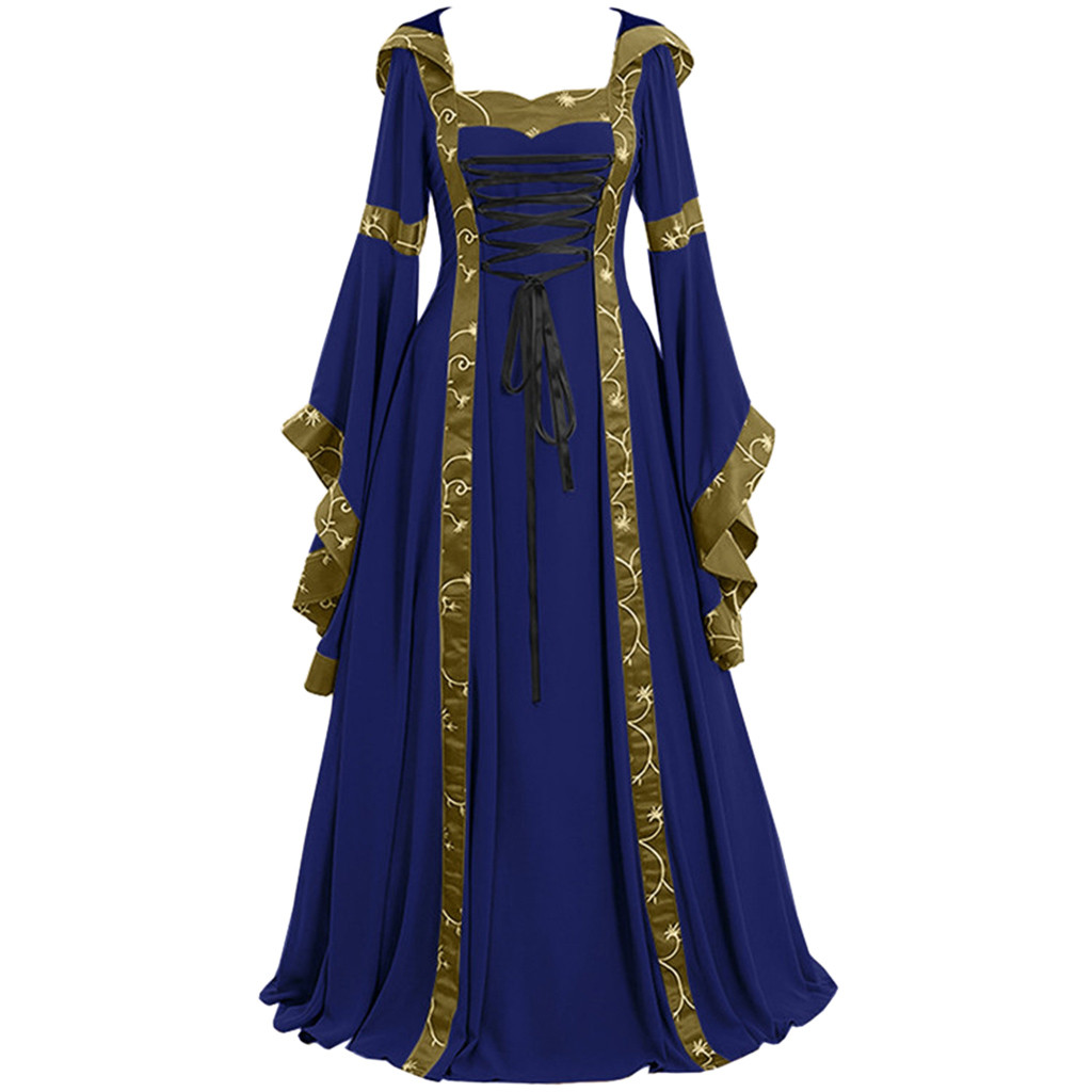 

Casual Dresses Plus Size Summer Dress Women 2021 Vintage Medieval Floor Length Renaissance Gothic Cosplay Robe Femme, Black