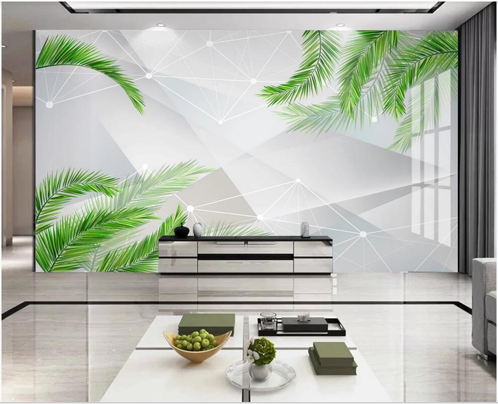 

custom photo 3d wallpaper 3D space Modern minimalist geometric tropical rainforest banana leaf mural TV background wallpaper for walls 3 d, Non-woven wallpaper