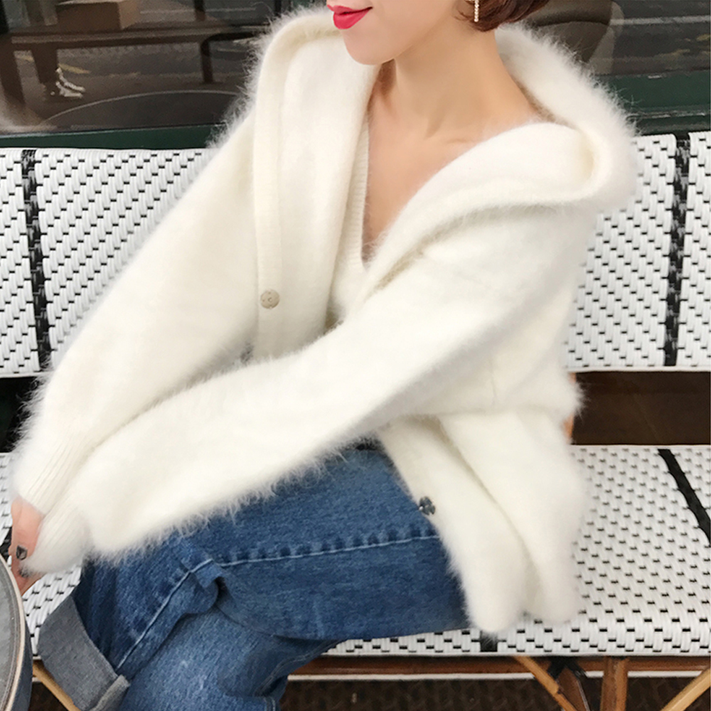 

Hooded Classical Knitted Pure Genuine Mink Cashmere Sweater Coat Natural 2019 Soft Winter Autumn Cardigans with hood tbsr337, 017