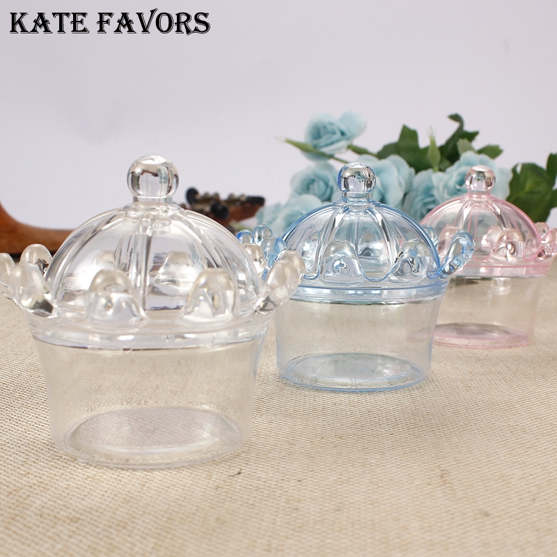 12Pcs Candy Box Transparent Plastic Decorative Boxes Cake Saucer Shaped Snack Container 1#