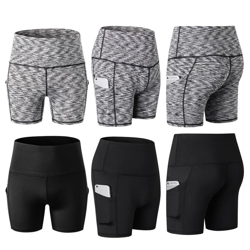 

Women Yoga Shorts Quick-drying Slant Pocket Running Training Sports High Waist Tight-fitting Stretch Fitness Shorts QW84, Wine red