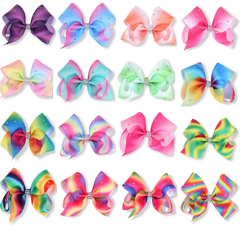 

Girls 12CM Rainbow Full Rhinestones Hair Clip Bowknot Center With Rhinestone Barrettes Hairpin Headdress Beautiful HuiLin AW09, As photo
