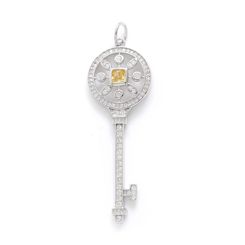 

Luxury Tiff S925 Sterling Silver Key Pendant Necklace with Diamonds 100% 925 Silver Necklaces Sunflower Key with 50cm Chains
