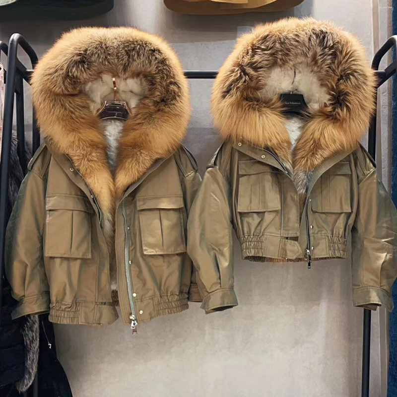 

New Best Real Red Fur Hooded Coat Women Jacket Fashion Winter Outwear Warm Parka, Short natural color