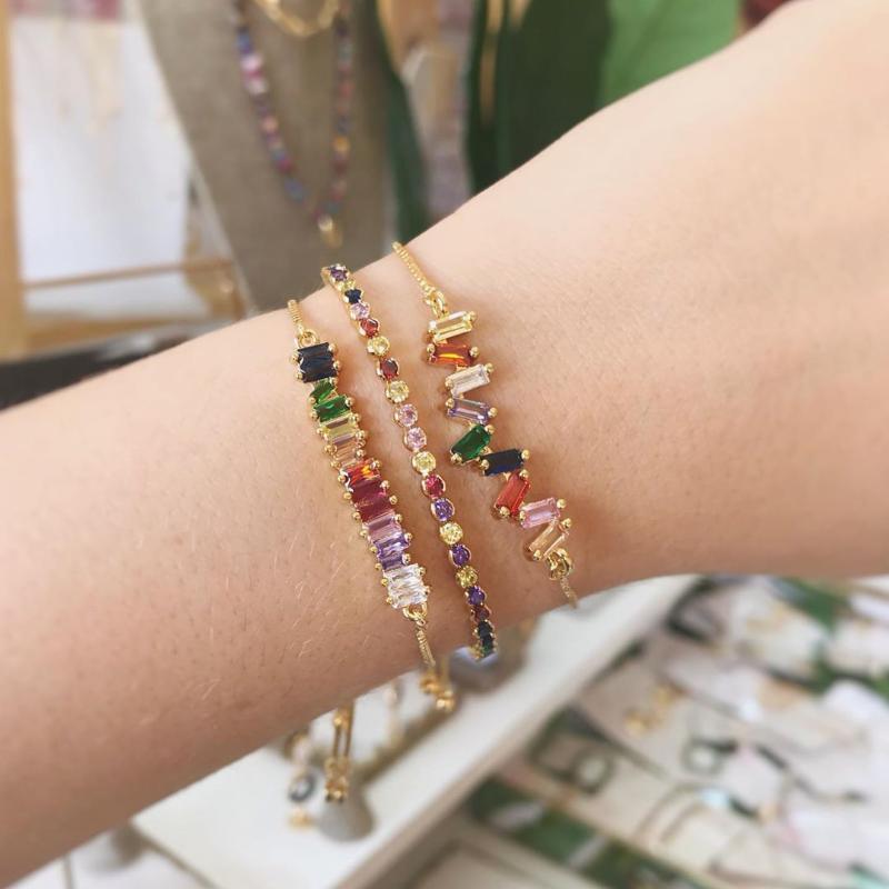 

Link, Chain Girls Zirconia Gold Bracelets Rainbow Crystal Adjustable Colorful Boho For Women Jewelry Brtb43