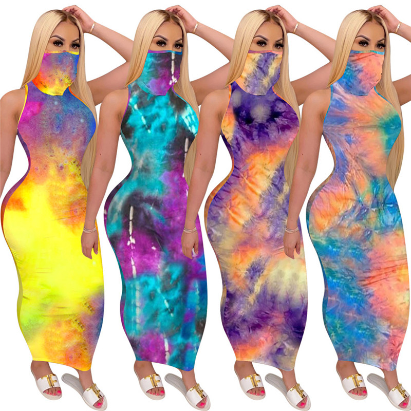 

Mask Tie Dye Summer Dresses Sleeveless Skinny Colorful Womens Designer Dresses Club Sexy Bodycon Dresses