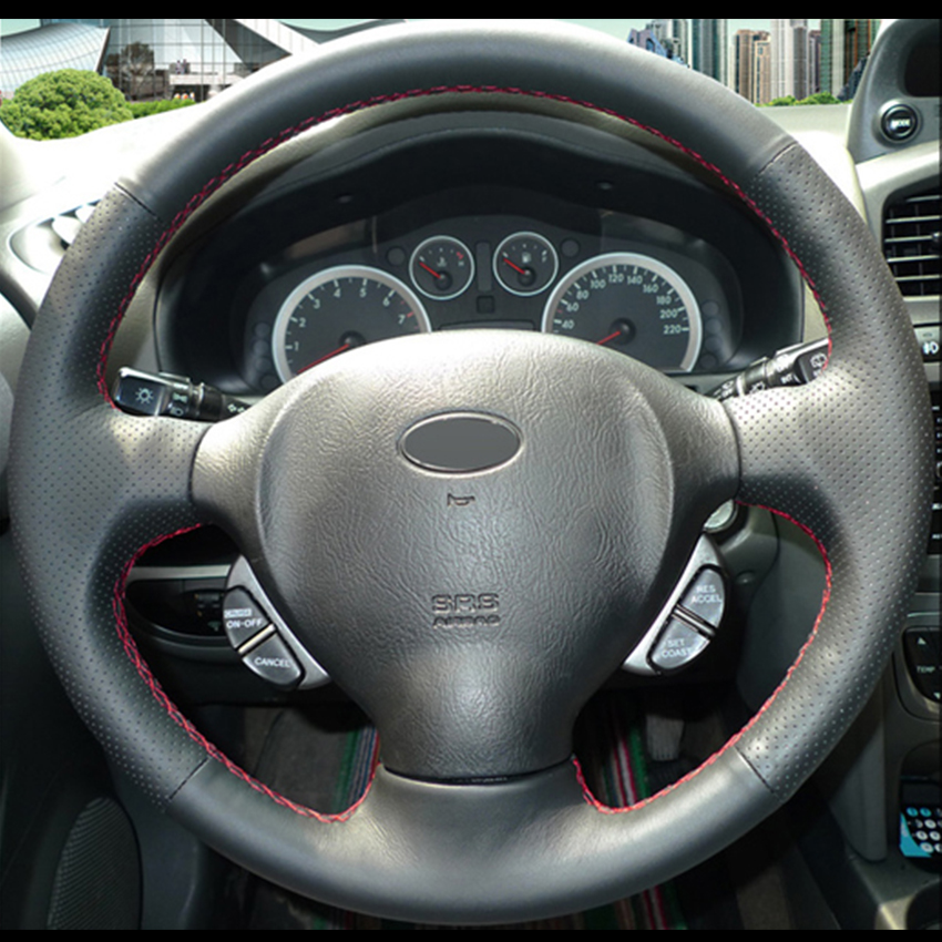 

Black Natural Leather Car Steering Wheel Cover for Old Hyundai Santa Fe