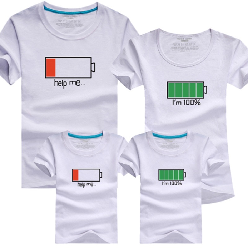 Father Son Matching Clothes Family Look Mommy and Me Daddy Baby Shirts Battery Printed Like Mother Daughter Son Creative T-shirt