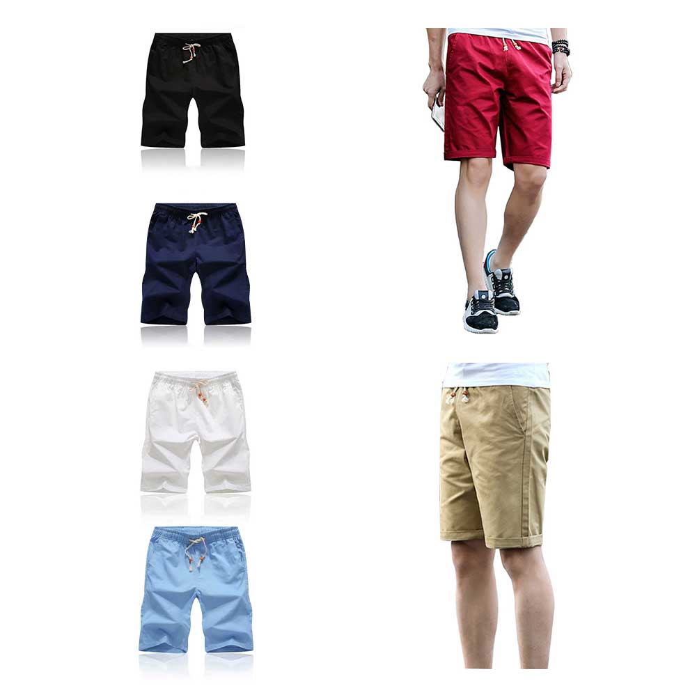 

1 Piece New Summer Casual Men's Cotton Fashion Style Bermuda Beach Black Elastic Pockets Designed Simple Waist Calf-Length Pants, White