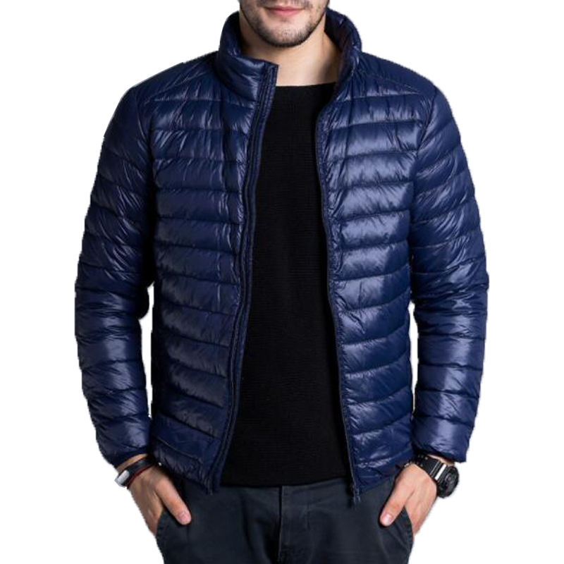 

Down Jacket Men Casual Spring Autumn Winter Stand Collar Fashion Warm Coat Mens Ultra Light Thin White Duck Down Jackets 4XL, Dark blue