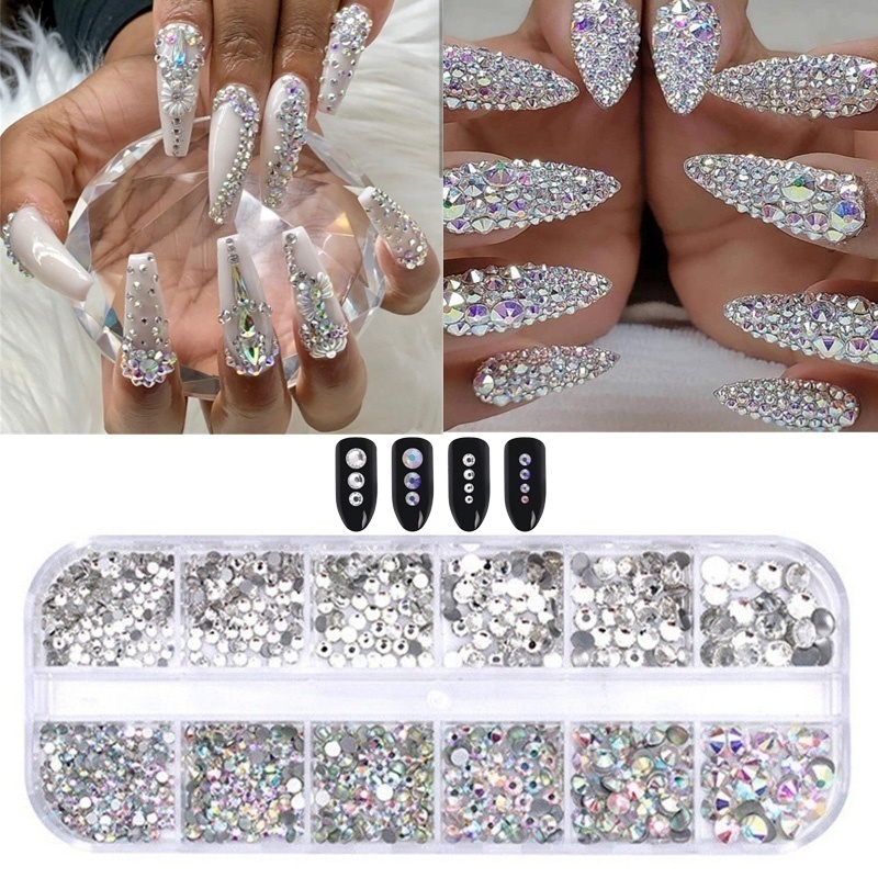 

Multi Sizes Glass Rhinestones For Nail Art Decorations Crystal AB Clear Flatback Diamond Shiny Gems Manicure Accessories LA388-1