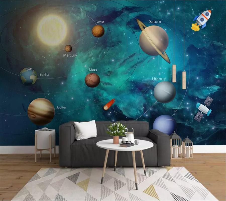 

mural Custom wallpaper 3d Mural Hand painted Space Universe Children's Room Background Wall paper painting papel de parede 0, As pic