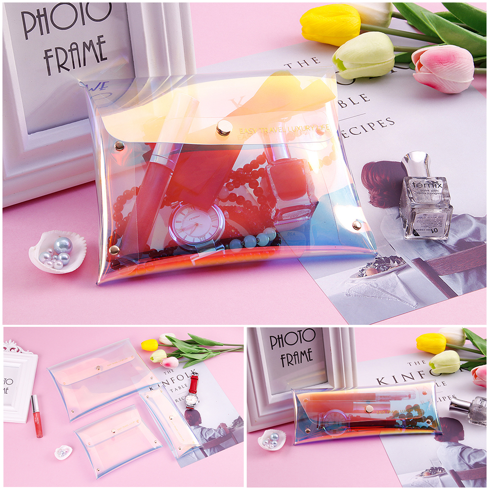 Hot New Fashionable Women's Button Makeup Bag Flash Laser Holographic Purse Pencil Stationery Cases Bags Multipurpose-image-485630516