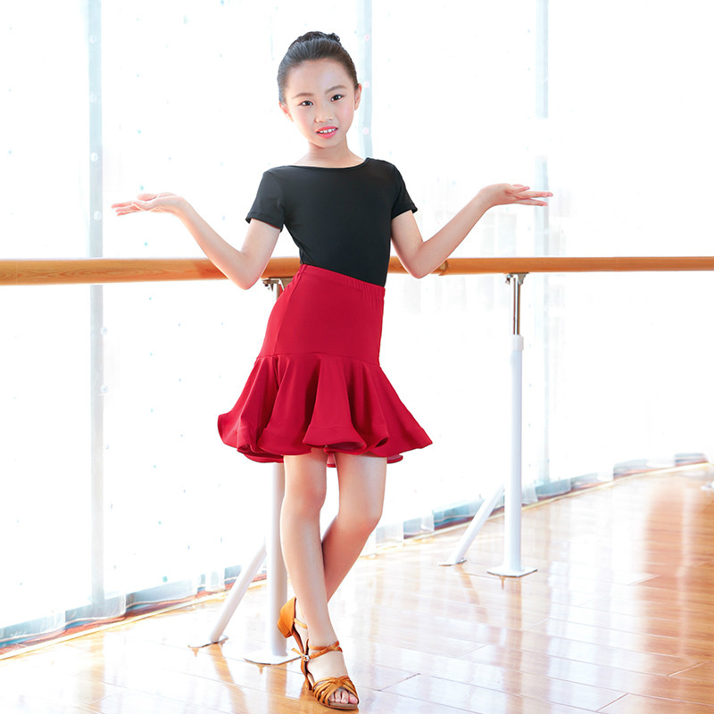 

Latin Dance Skirt Children Dancing Performance Practice Competition Jumpsuit Top Girls Ballroom Dance Leotard Suit H2115, Black