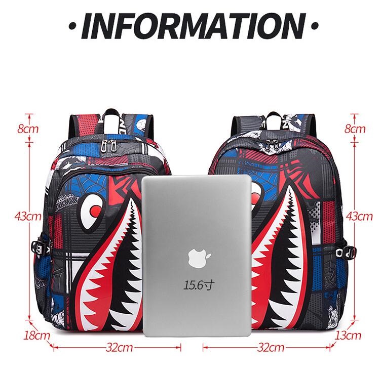 Yoga Runner Daypack Shoe Bags with Zipper and Pockets Drawstring Bag Shark Mouth Shoulder Bags Travel Sport Gym Bag Print
