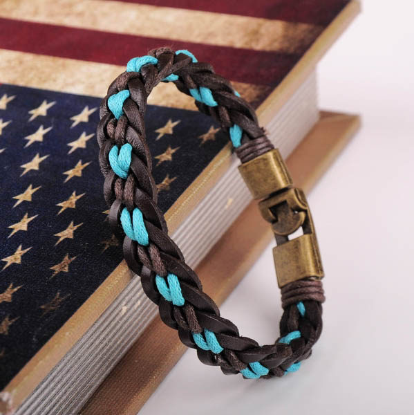 

G446 Bronze Exquisite Braided & Leather Wristband Bracelet Cuff Mens New