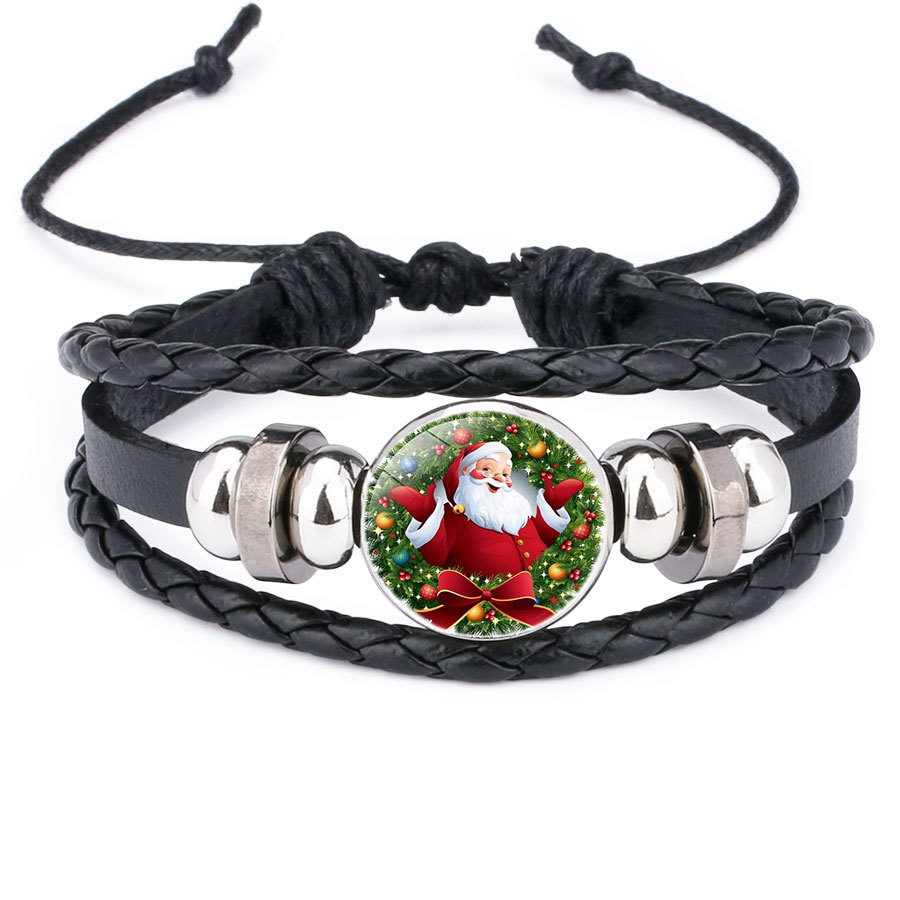 

2019 Christmas Leather Bracelets For Women Men Reindeer tree Santa Claus Bell snowman Glass Cabochon Charm Bangle Fashion festival Jewelry