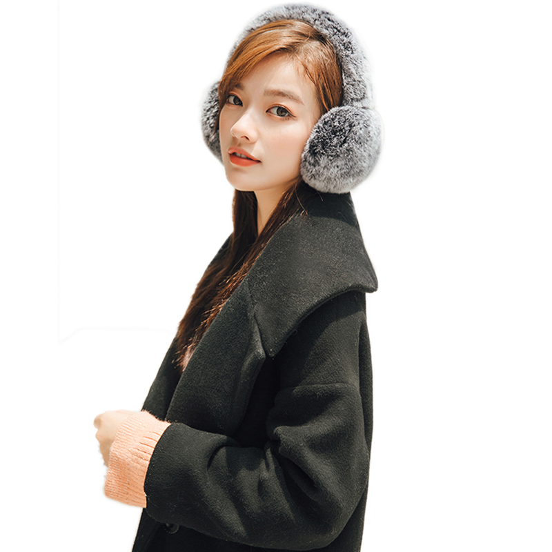 

New Fur Earmuffs For Women Real Fur Winter Warm Ear Warmers Christmas Gifts For Lovely Girls 17Colors, Grey